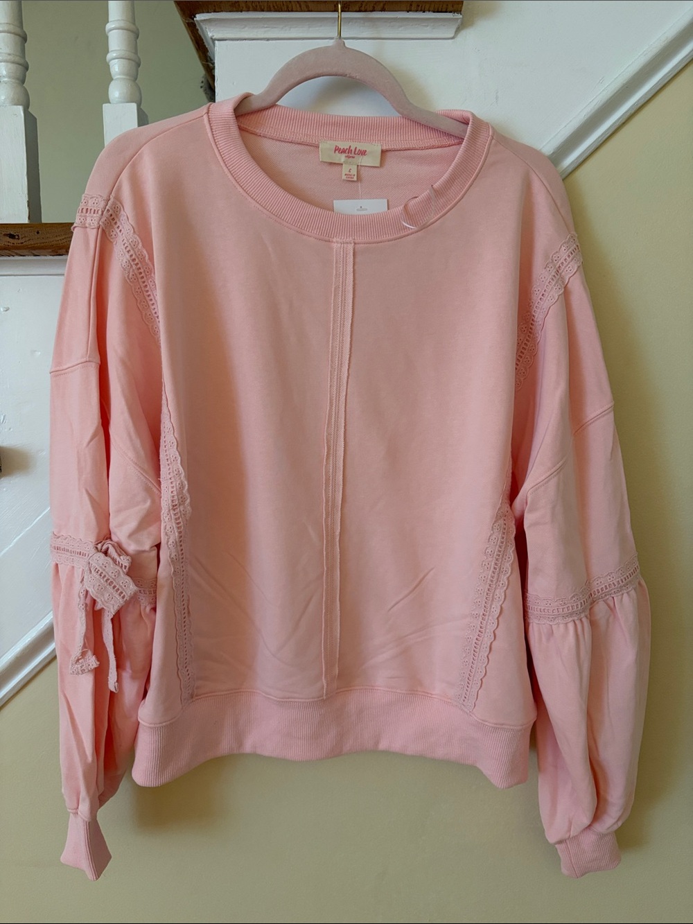 Peach Love California Blush Pink Lace-Trim Sweatshirt